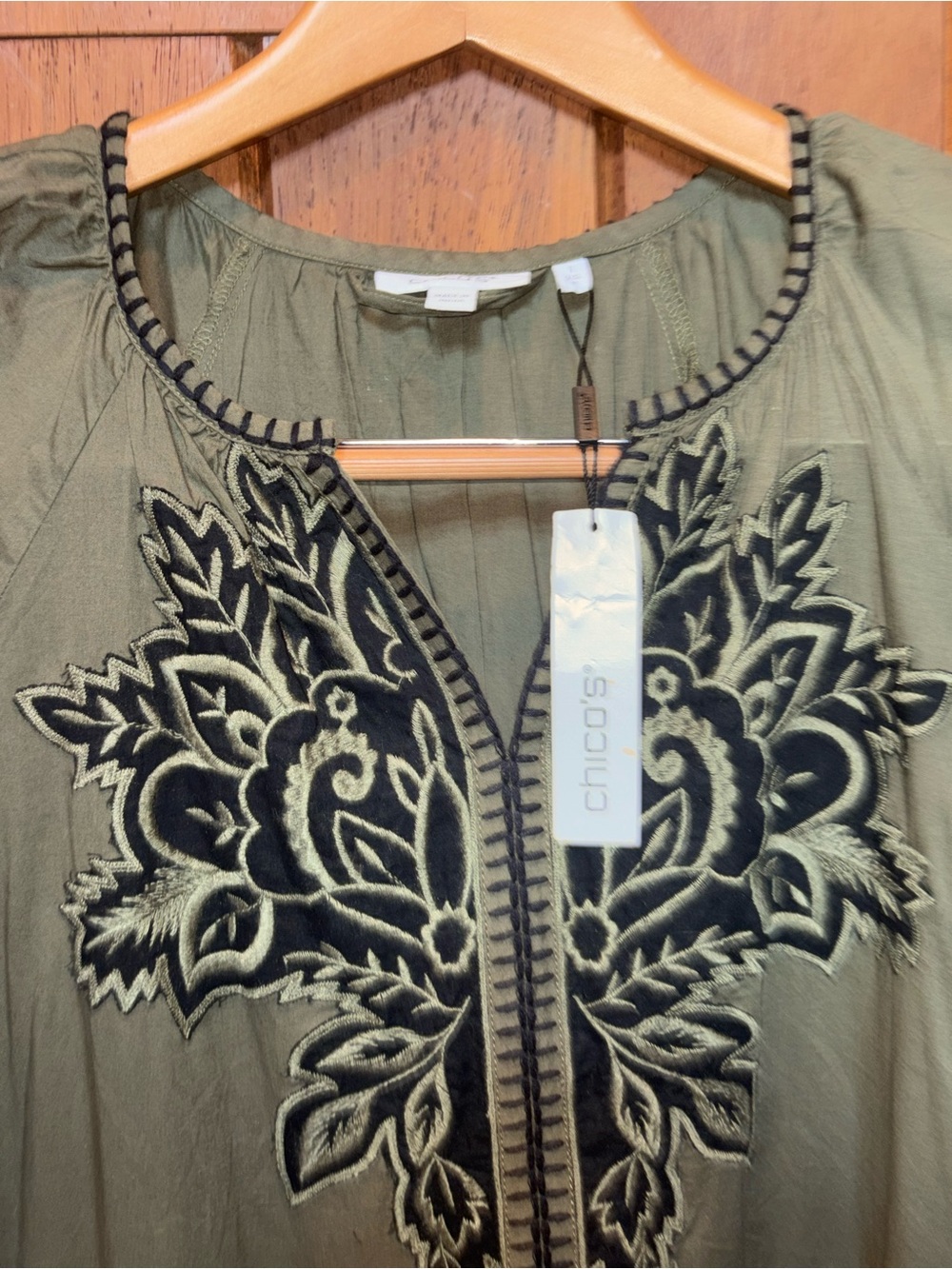 Chico's Olive Maxi Dress with Black Floral Embroidery - Picture 2 of 4